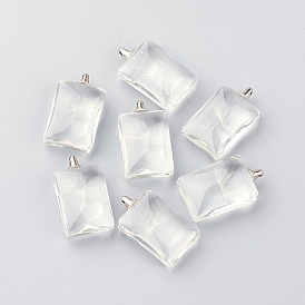 Прямоугольник литые стеклянные подвески, без кадмия и без свинца, с высушенным одуванчика внутри, для одуванчиков