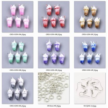 Bricolage mignon boucles d'oreilles pendantes faisant des kits, inclure des pendentifs en résine, crochets et anneaux de saut en laiton, boissons formes