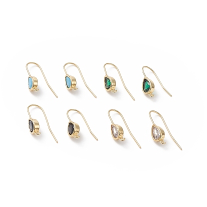 Real 18K Gold Plated Brass Earring Hooks, with Cubic Zirconia and Vertical Loops, Teardrop, Cadmium Free & Nickel Free & Lead Free