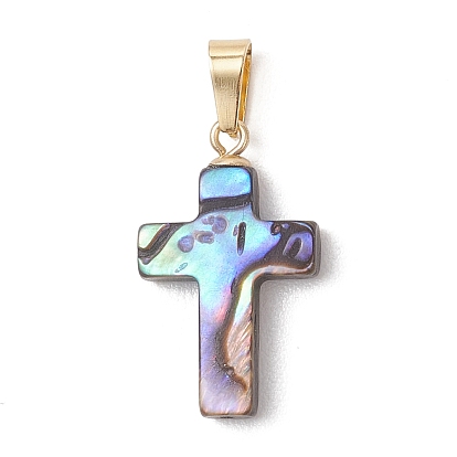 Подвески из натурального ушка / ракушки, Подвески в виде крестов с 304 защелкивающимися креплениями из нержавеющей стали