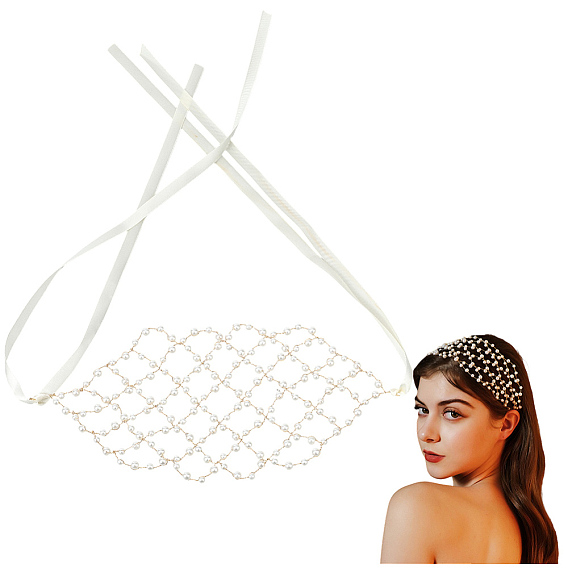Повязки на голову из пластика с имитацией жемчуга и полиэстеровой сеткой, аксессуары для волос для женщин и девочек
