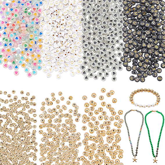 1700Pcs 7 Style Luminous Acrylic Beads, Bead Sets, Flat Round with Heart, CCB Plastic Beads