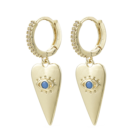 Серьги-кольца Huggie с подвесками из латуни с прозрачным фианитом и прозрачным фианитом, с акриловыми стразами, без никеля , Сердце с глаз