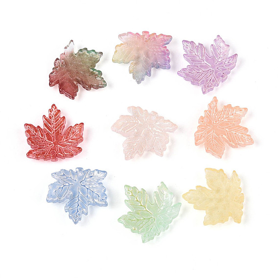 Подвески из прозрачного стекла с росписью для запекания, кленового листа, с золотой порошок