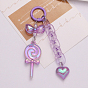 Rainbow Iridescent Plating Acrylic Heart & Lollipop Pendant Decorations, Glitter Keychain Ornaments