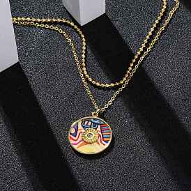 304 цветные плоские круглые двухслойные ожерелья из нержавеющей стали и пластика для женщин, со стразами, ионное покрытие (ip)