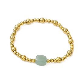 304 bracelets extensibles en acier inoxydable et perles d'aventurine verte naturelle pour femmes