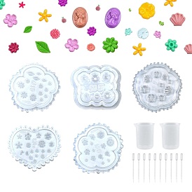 Silicone Carved Molds, Nail Art Templates Mixed Shape Molds, for UV Resin, Epoxy Resin Nail Art Accessories, with Plastic Transfer Pipettes & Measuring Cup