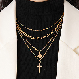 Многослойное ожерелье с крестом-бабочкой для женщин, простая и модная многослойная цепочка на шею с четырьмя слоями