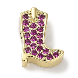 Rack Plating Brass Micro Pave Purple Cubic Zirconia Beads, Lead Free & Cadmium Free, Long-Lasting Plated, Shoe