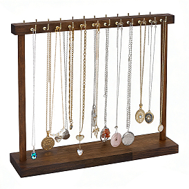 2Pcs Wood Necklace Organizer Display Stands, with Golden Tone Metal Hooks, Rectangle