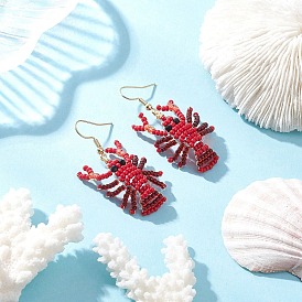 304 серьги-подвески в виде креветок из нержавеющей стали, со стеклянными бисеринами