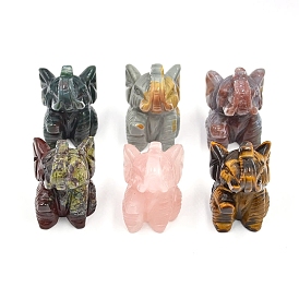 Natural Gemstone Carved Healing Elephant Figurines, Reiki Energy Stone Display Decorations