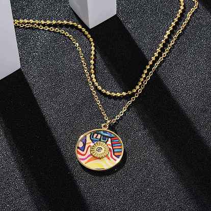 304 цветные плоские круглые двухслойные ожерелья из нержавеющей стали и пластика для женщин, со стразами, ионное покрытие (ip)