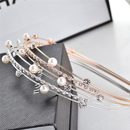 Plastic Imitation Pearl Beads Hair Bands, Metal Rhinestones Hoop Hair Accessories for Women Girls