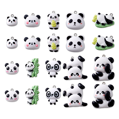 40 шт 10 стили подвески из смолы, панда, с железной платиной петлей