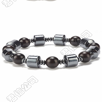 Non-Magnetic Synthetic Hematite & Wood Bracelets