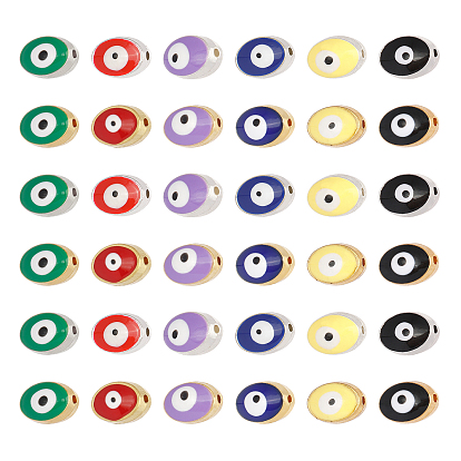 Double-Sided Enamel Alloy Beads, Enamelled Sequins, Lead Free & Cadmium Free, Oval with Evil Eye