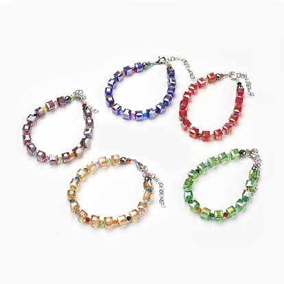 Electroplate Glass Beads Bracelets, with Czech Glass and Non-magnetic Synthetic Hematite Beads, 304 Stainless Steel Findings