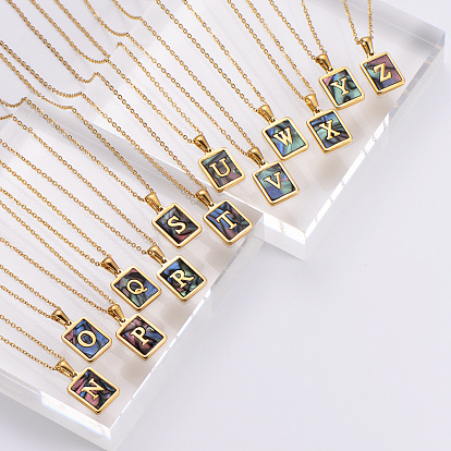 304 ожерелья с прямоугольной подвеской из натуральной ракушки пауа из нержавеющей стали для женщин, реальный 18 k позолоченный