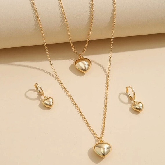 Ожерелья с подвесками из сплава в форме сердца, серьги-кольца и браслеты с подвесками