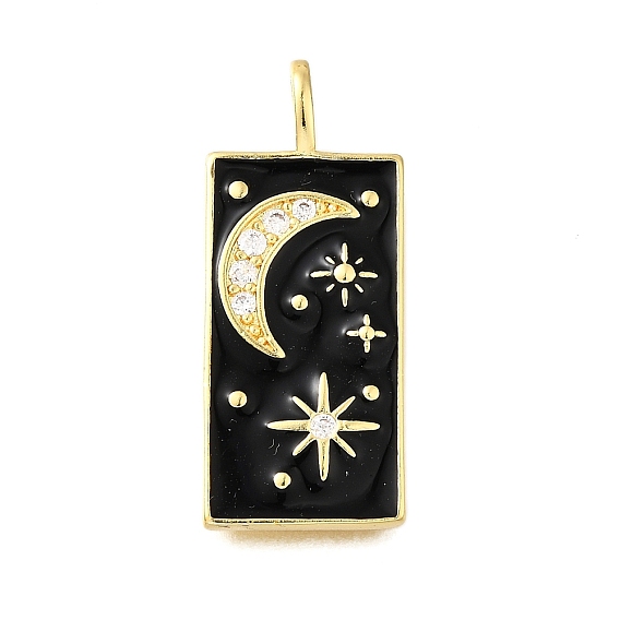 Латунные микро проложить кубического циркония подвески, с эмалью, прямоугольник с подвесками в виде звезд и луны, без свинца и без кадмия, стойки покрытие, долговечный