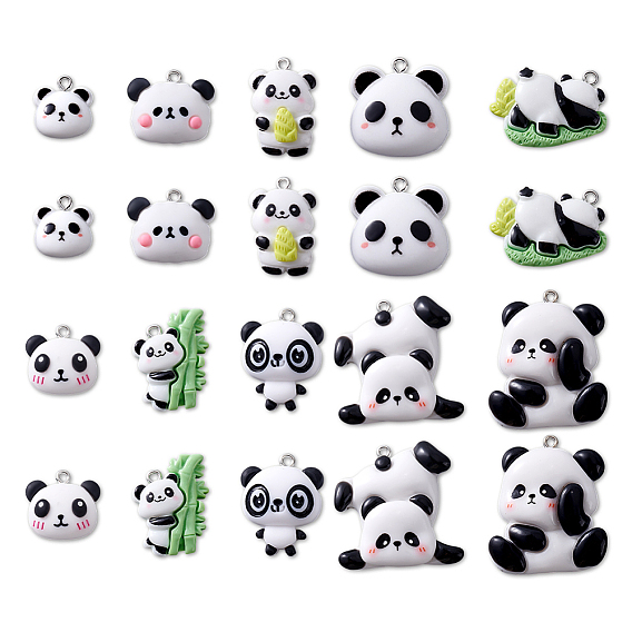 40 шт 10 стили подвески из смолы, панда, с железной платиной петлей