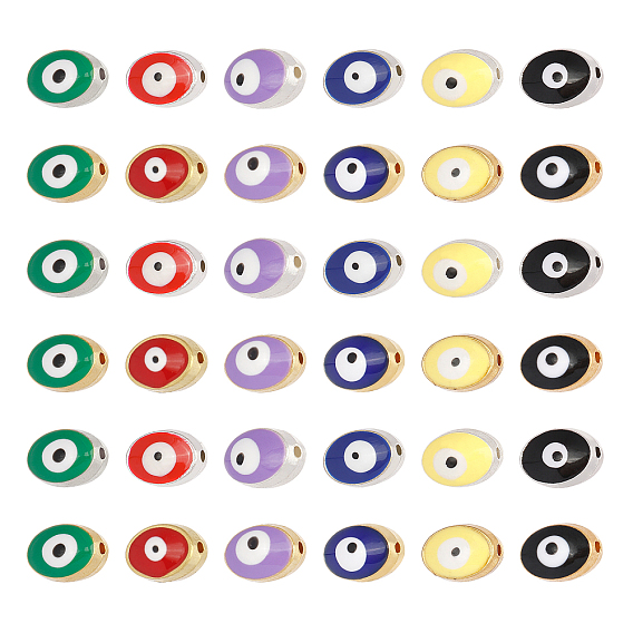 Double-Sided Enamel Alloy Beads, Enamelled Sequins, Lead Free & Cadmium Free, Oval with Evil Eye