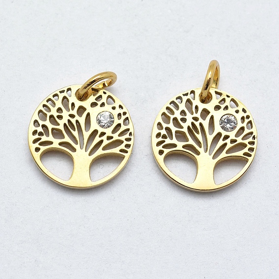304 подвески из нержавеющей стали, с кубического циркония, плоские круглые с деревом