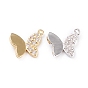 Brass Micro Pave Clear Cubic Zirconia Pendants, Long-Lasting Plated, Butterfly