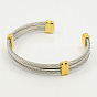 Trendy Men's Torque Bangles, 304 Stainless Steel Rope Cuff Bangles, with Metal Findings, 64x52mm
