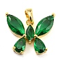 Brass Pave Cubic Zirconia Pendants, Real 14K Gold Plated, Butterfly/Flower/Fruit/ Rectangle