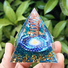 Orgonite Pyramid Resin Energy Generators, Reiki Lampwork Chips & Copper Wire Inside for Home Office Desk Decoration