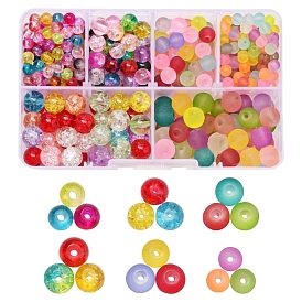 452Pcs 6 Style Transparent Crackle & Frosted Glass Beads, Round