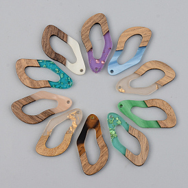 Resin & Walnut Wood Pendants, Teardrop, Mixed Color