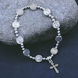 Alloy Cross Charm Bracelet, with Saint Benedict Link Chains