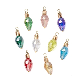 9 pcs pendentifs en perles de verre galvanisées, avec accessoires en laiton, larme, or et de lumière