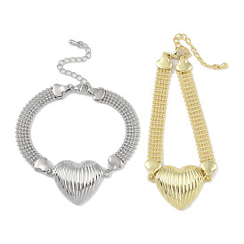 Brass Hollow Ball Chain Bracelets, Heart Link Bracelets for Women