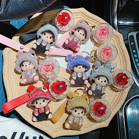Cute Rose Forever Flower Keychain Cartoon Diamond-Studded Doll Gift Pendant