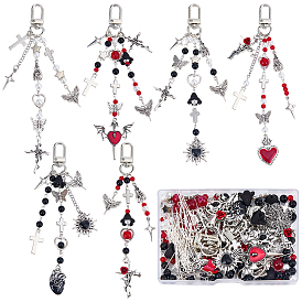 DIY Keychian Findings Kits, include Alloy Swivel Clasps, Alloy Hollow Pendants, Tibetan Style Alloy Pendants, Glass Beads, CCB Plastic Beads, Brass Eye Pin