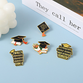 Rose Graduation Cap Alloy Brooch with Creative Doctoral Hat Design and Enamel Finish