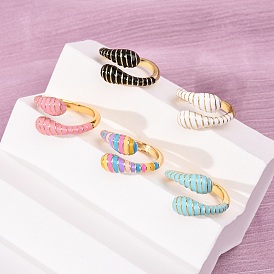 Латунные эмалевые манжеты открытые кольца для женщин, без кадмия и без свинца, долговечный, стойки покрытие, реальный 18 k позолоченный