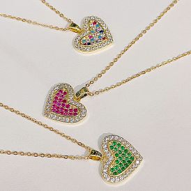 Colorful Zircon Heart Necklace Pendant, European and American Fashionable Versatile Style, Light Luxury Niche Collarbone Chain