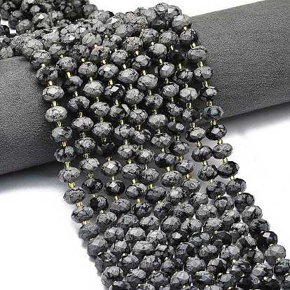 Природные снежинка обсидиан бисер нитей, граненые, рондель, с бисером