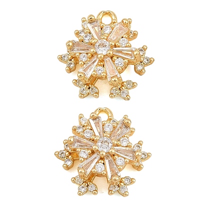 Brass Micro Pave Clear Cubic Zirconia Spinning Pendants, Snowflake Charms