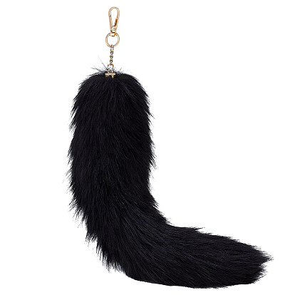 Faux Fur Fox Tail Pendant Decorations, with Zinc Alloy Swivel Clasps, Golden