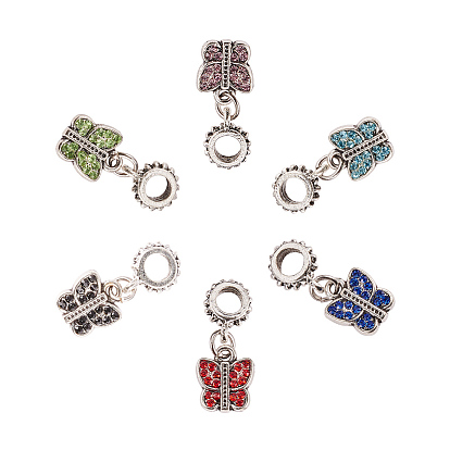 Butterfly Large Hole Alloy Glass Rhinestone European Dangle Charms