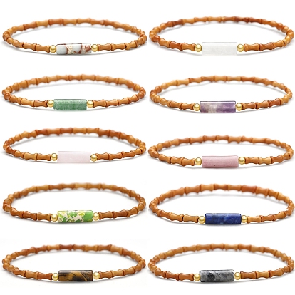 Браслеты с колоннами из драгоценных камней, Эластичные браслеты ручной работы из бамбука с оливковой косточкой и бисером для женщин и мужчин