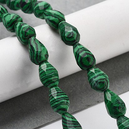 Synthetic Malachite Beads Strands, Faceted Teardrop