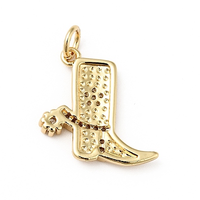 Rack Plating Brass Micro Pave Clear Cubic Zirconia Pendants, with Jump Ring, Cadmium Free & Lead Free, Boots